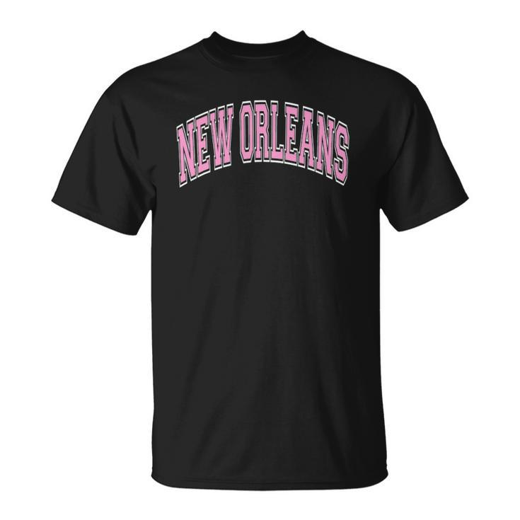 New Orleans Louisiana Varsity Style Pink Text T-shirt