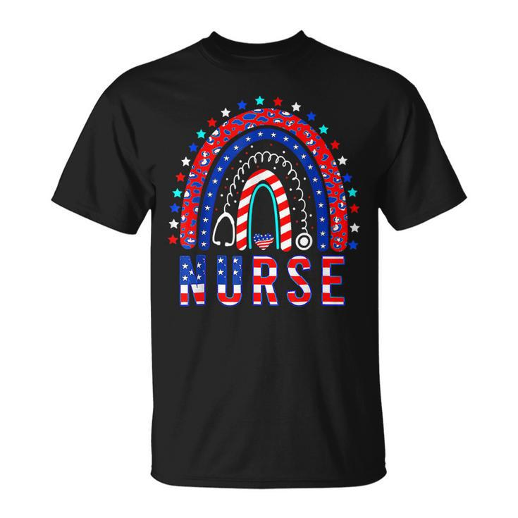 Nurse Stethoscope Rainbow Memorial Day 4Th Of July Nursing  Unisex T-Shirt