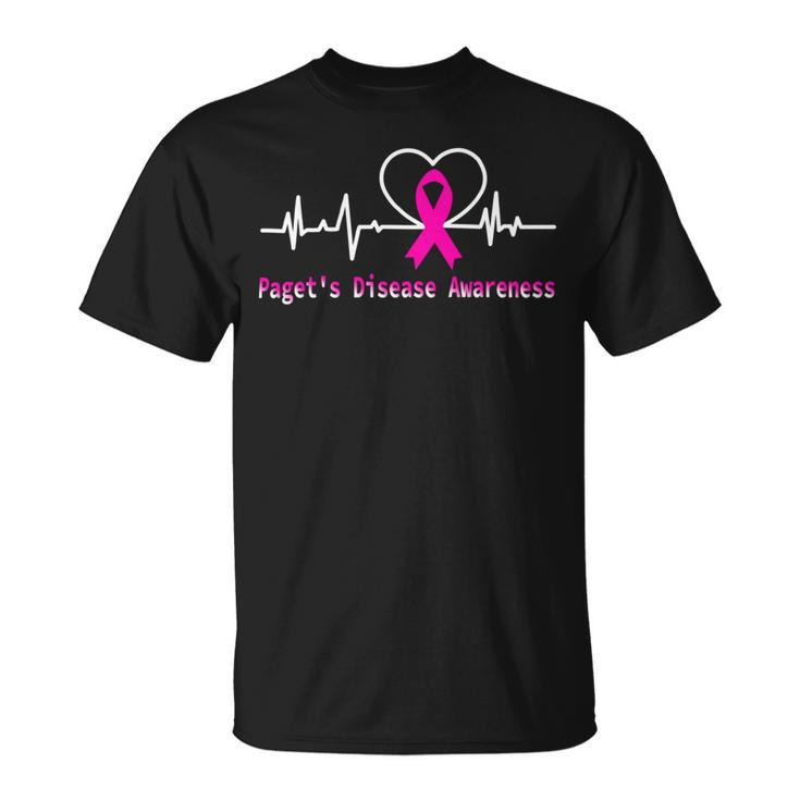 Pagets Disease Awareness Heartbeat  Pink Ribbon  Pagets Disease  Pagets Disease Awareness Unisex T-Shirt