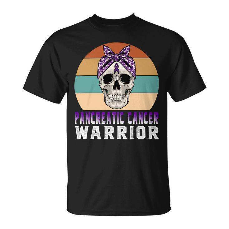 Pancreatic Cancer Warrior  Skull Women Vintage  Purple Ribbon  Pancreatic Cancer  Pancreatic Cancer Awareness Unisex T-Shirt