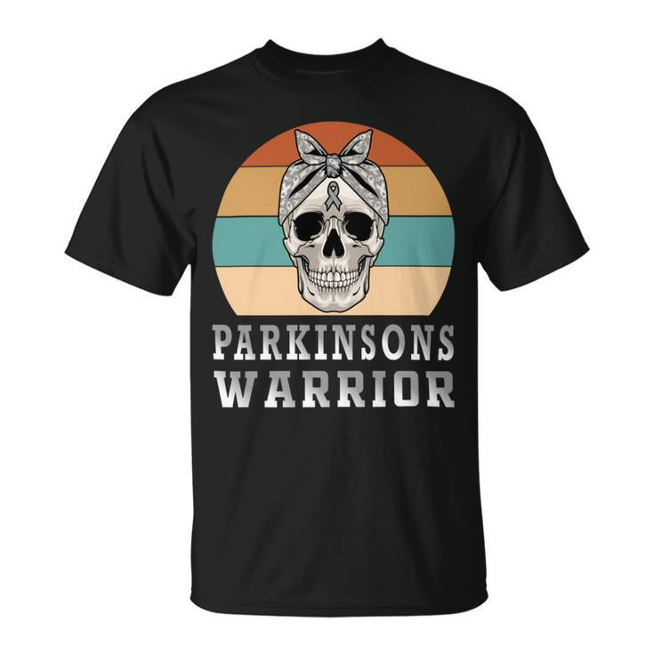 Parkinsons Warrior  Skull Women Vintage  Grey Ribbon  Parkinsons  Parkinsons Awareness Unisex T-Shirt