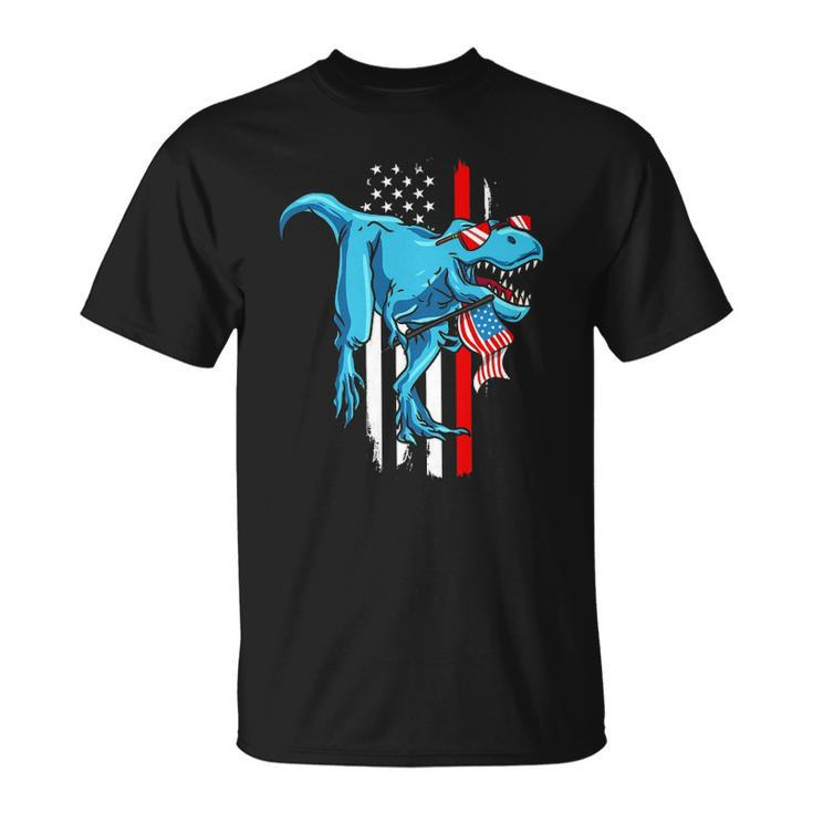 Patriotic 4Th Of July Kids Boys Dinosaurrex American Flag Unisex T-Shirt