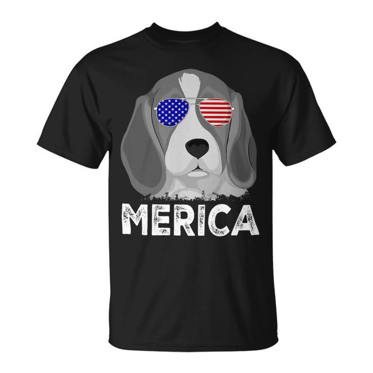 Patriotic American Usa Flag Funny Merica Beagle 54 Beagle Dog Unisex T-Shirt