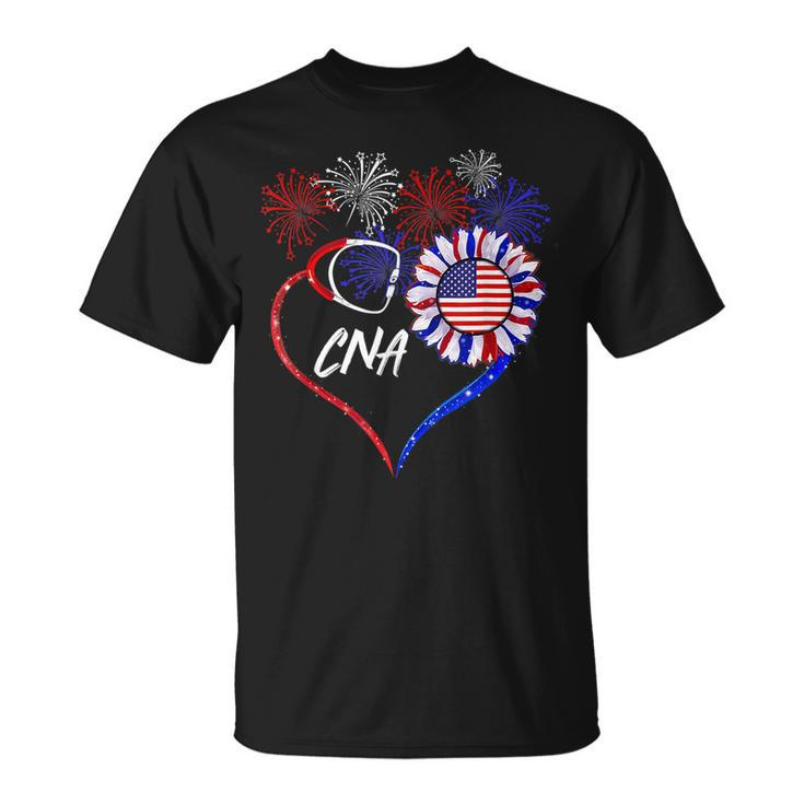 Patriotic Nurse Cna 4Th Of July American Flag Sunflower Love  V2 Unisex T-Shirt