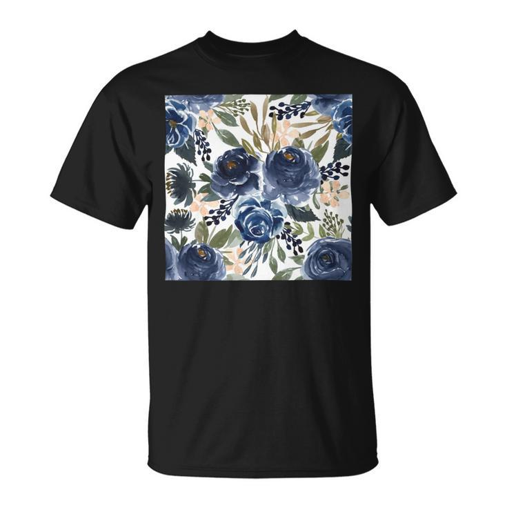 Pattern Watercolor Flower Navy Blue Unisex T-Shirt