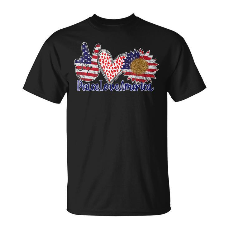 Peace Love America 4Th July Patriotic Sunflower Heart Sign  Unisex T-Shirt