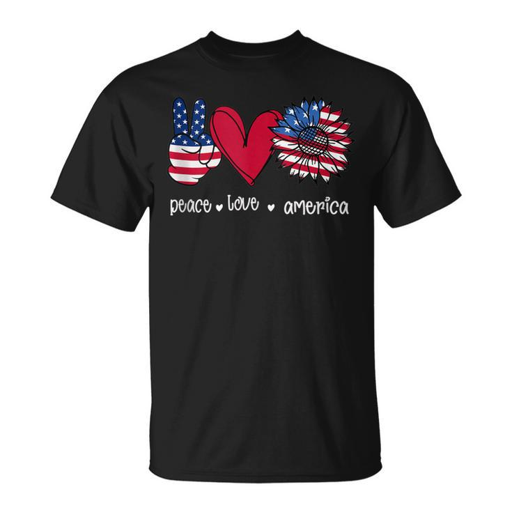Peace Love America 4Th July Patriotic Sunflower Heart Sign  V2 Unisex T-Shirt