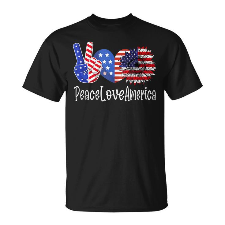 Peace Love America 4Th July Patriotic Sunflower Heart Sign  V4 Unisex T-Shirt