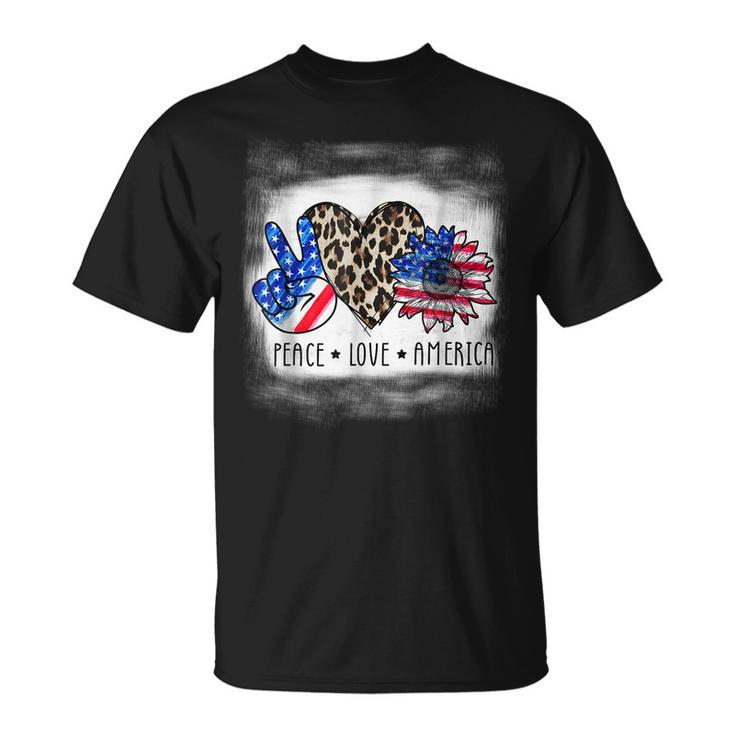 Peace Love America Bleached With Leopard Sunflower Us Flag  V2 Unisex T-Shirt