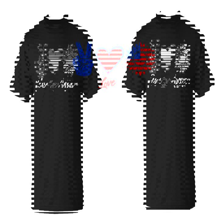 Peace Love America Funny 4Th Of July Sunflower  Unisex T-Shirt