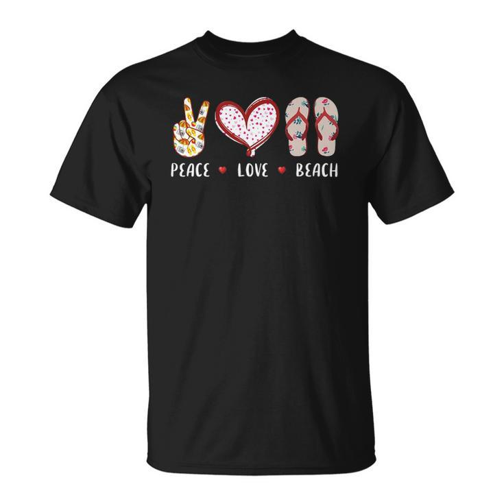 Peace Love Beach Summer Vacation Flip Flops Cruise Men Women Unisex T-Shirt