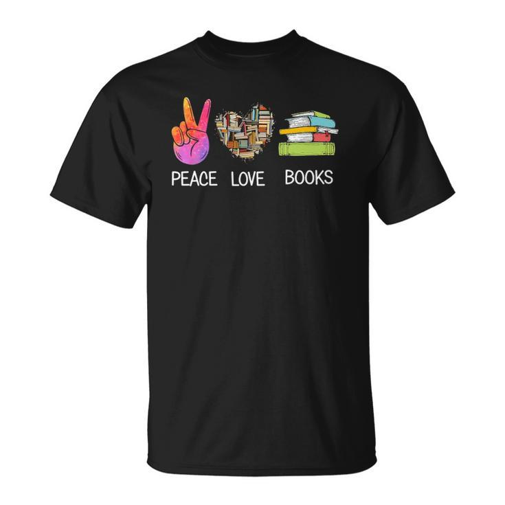 Peace Love Books  Funny Book Graphic Tee Reading Lover Unisex T-Shirt