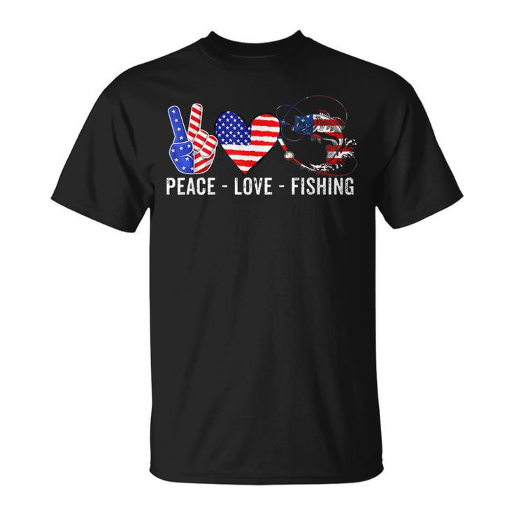 Peace Love Fishing America 4Th July Patriotic Heart Sign  Unisex T-Shirt