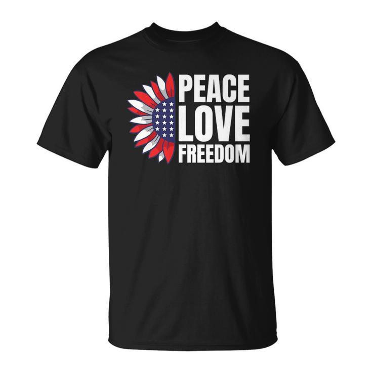Peace Love Freedom America Usa Flag Sunflower Unisex T-Shirt