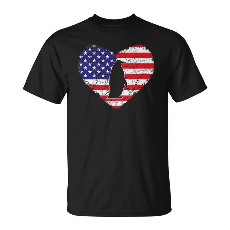 Penguin  Vintage American Flag Heart 4Th Of July Animal Lover Classic Unisex T-Shirt
