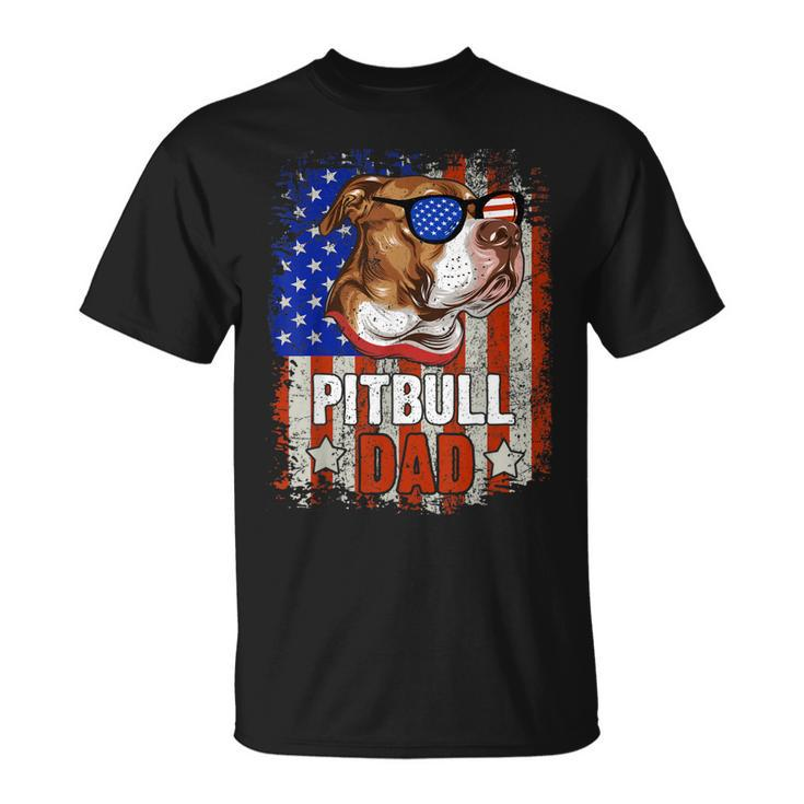 Pitbull Dad 4Th Of July American Flag Glasses Dog Men Boy  Unisex T-Shirt