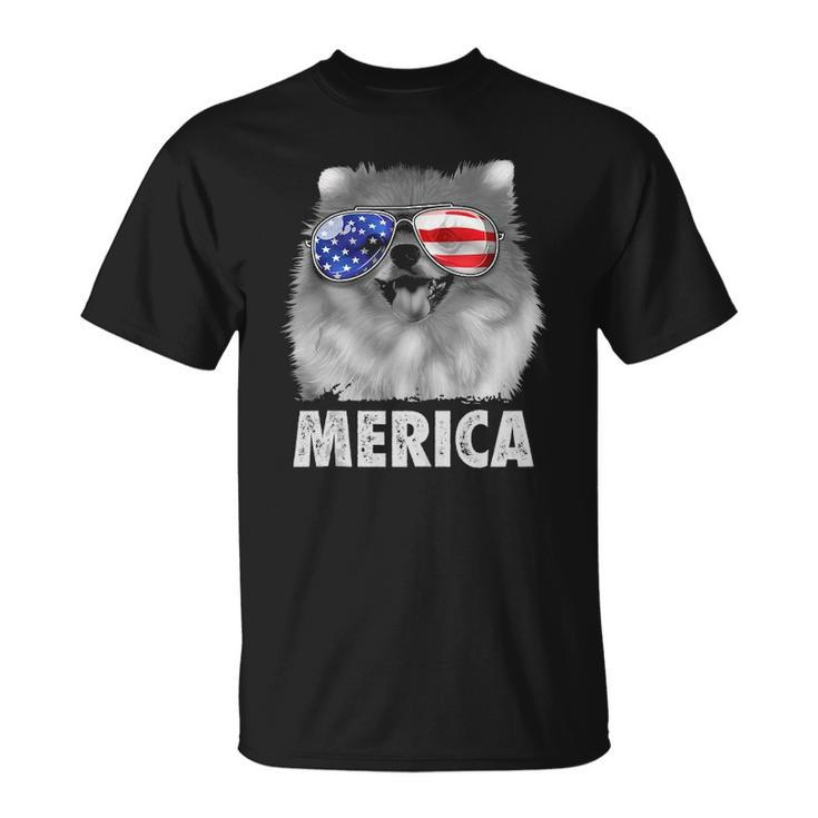 Pomeranian 4Th Of July Merica Men American Flag Pom Dog  Unisex T-Shirt