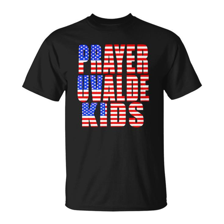 Pray For Uvalde Texas Kids Us Flag Text Unisex T-Shirt