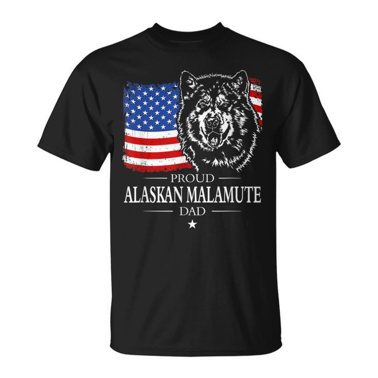 Proud Alaskan Malamute Dad American Flag Patriotic Dog T-shirt