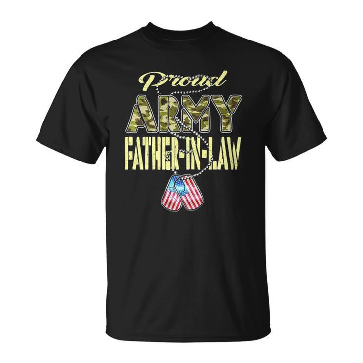 Proud Army Father-In-Law Us Flag Dog Tag Military Dad-In-Law Unisex T-Shirt