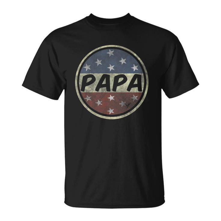 Proud Papa Fathers Day American Flag Button 4Th Of July Unisex T-Shirt