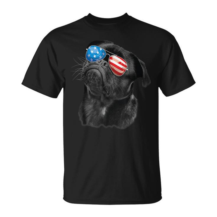 Pug 4Th Of July Dog Mom Dog Dad Usa Flag Funny Black Pug  Unisex T-Shirt