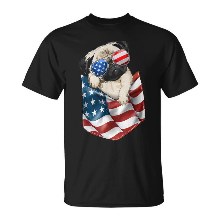 Pug In Pocket Dog 4Th July  Men Women Kids Usa Flag  Unisex T-Shirt