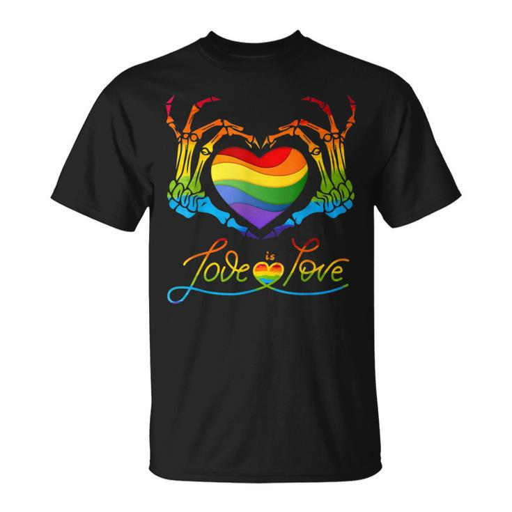 Rainbow Heart Skeleton Love Is Love Lgbt Gay Lesbian Pride  Unisex T-Shirt