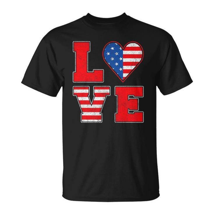 Red White And Blue S For Women Girl Love American Flag Unisex T-Shirt