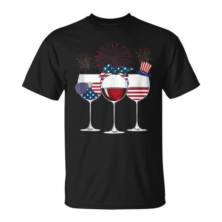 Red White And Blue Wine Glass 4Th Of July  Unisex T-Shirt