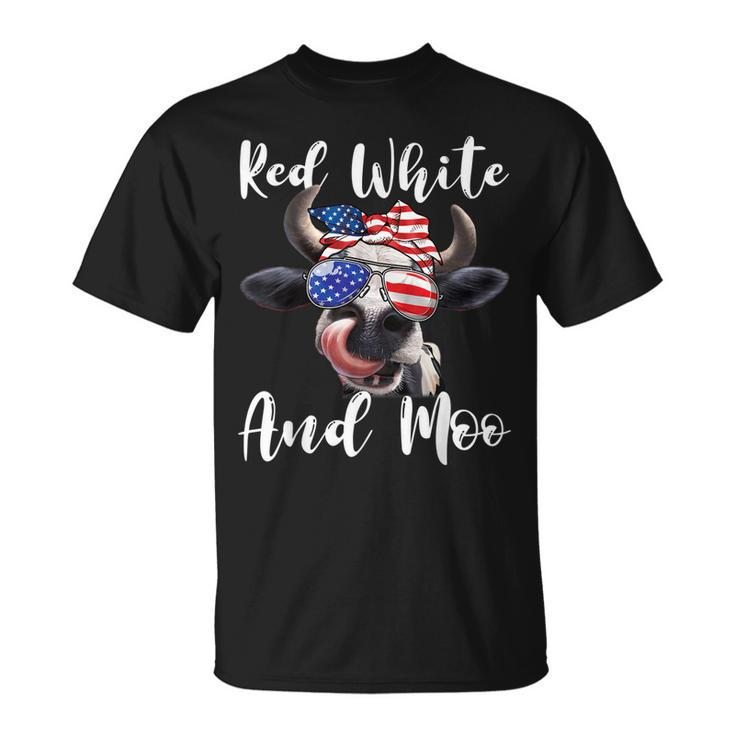 Red White And Moo Cow Messy Bun Usa Flag 4Th Of July  Unisex T-Shirt