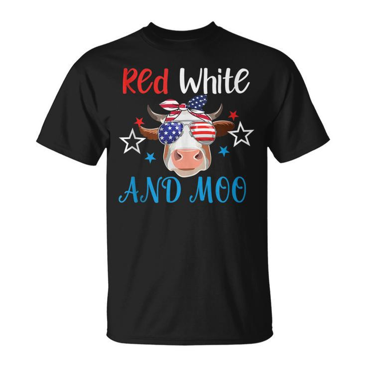 Red White And Moo Patriotic Cow Usa Flag 4Th Of July Farmer  Unisex T-Shirt