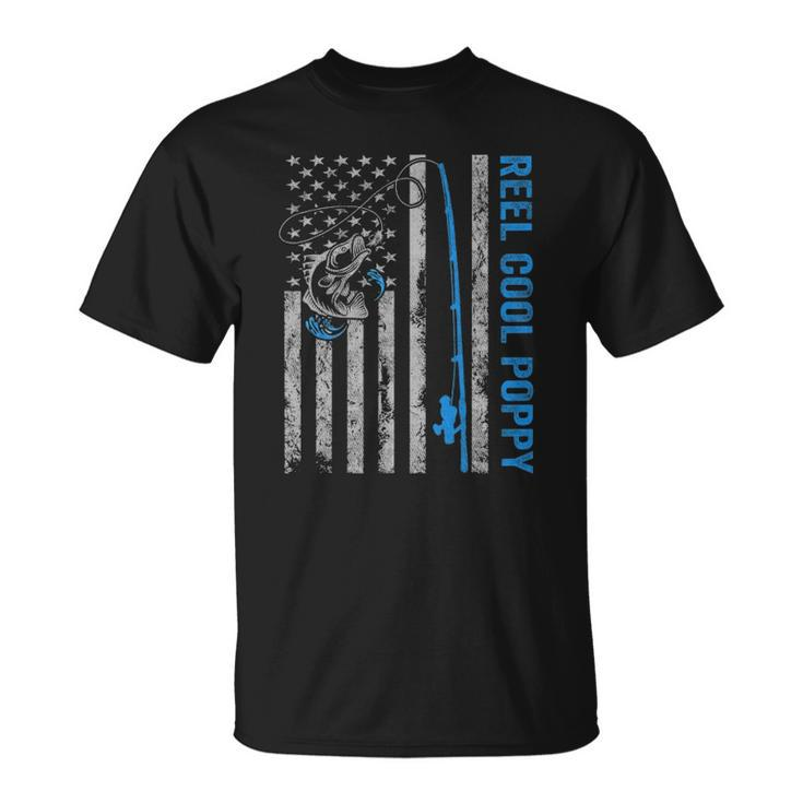 Reel Cool Poppy Fathers Day American Flag Fishing Unisex T-Shirt