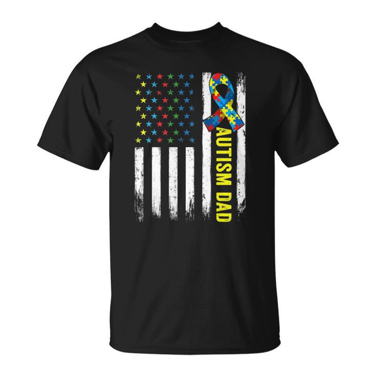 Retro American Flag Autism Dad Awareness Autistic Unisex T-Shirt
