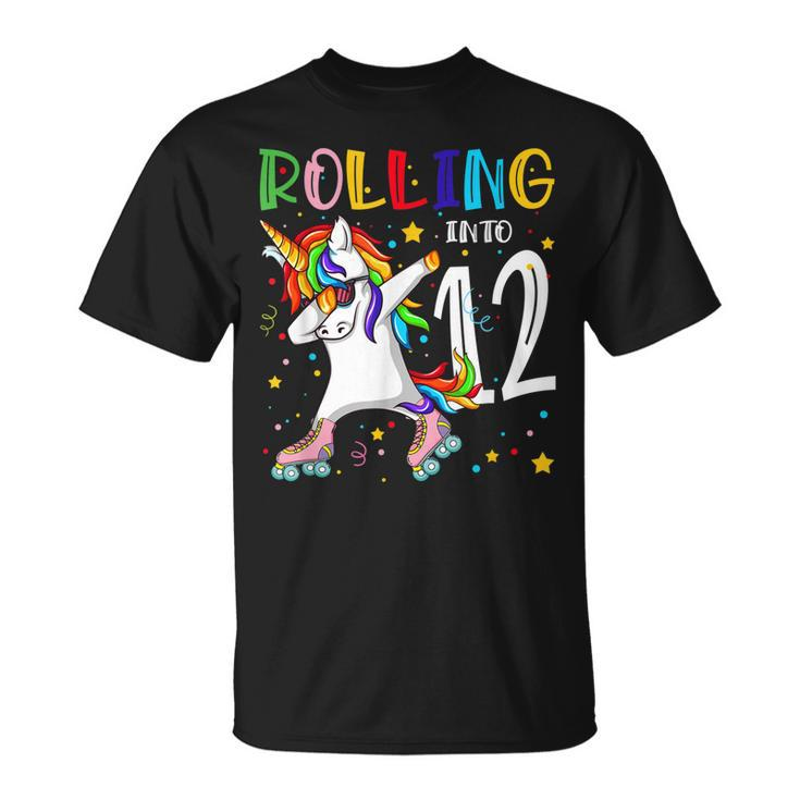 Rolling Into 12 Years Old 12Th Birthday Skating Unicorn Girl  Unisex T-Shirt
