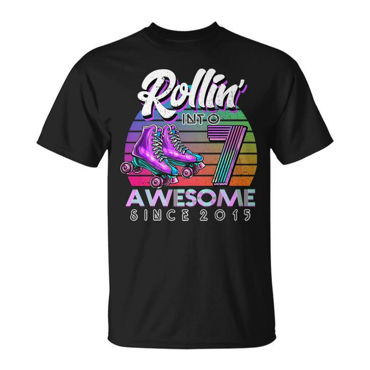 Rolling Into 7 Since 2015 Roller Skate 7Th Birthday Girl   Unisex T-Shirt