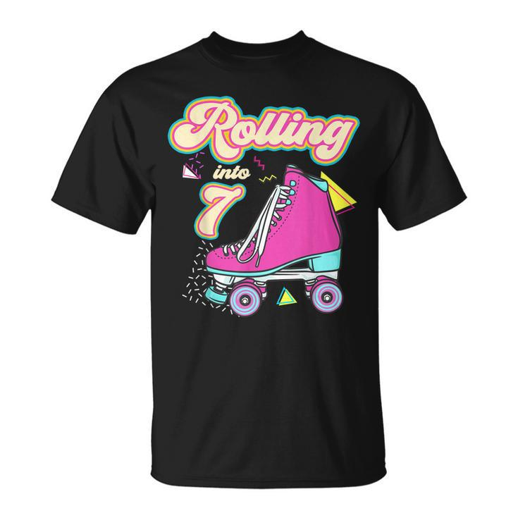 Rolling Into 7 Year Old Roller Skate 7Th Birthday Girl  Unisex T-Shirt
