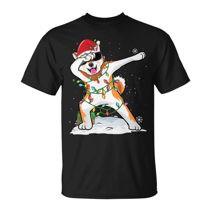Santa Dabbing Akita Inu Christmas Lights Funny Xmas T-Shirt Unisex T-Shirt