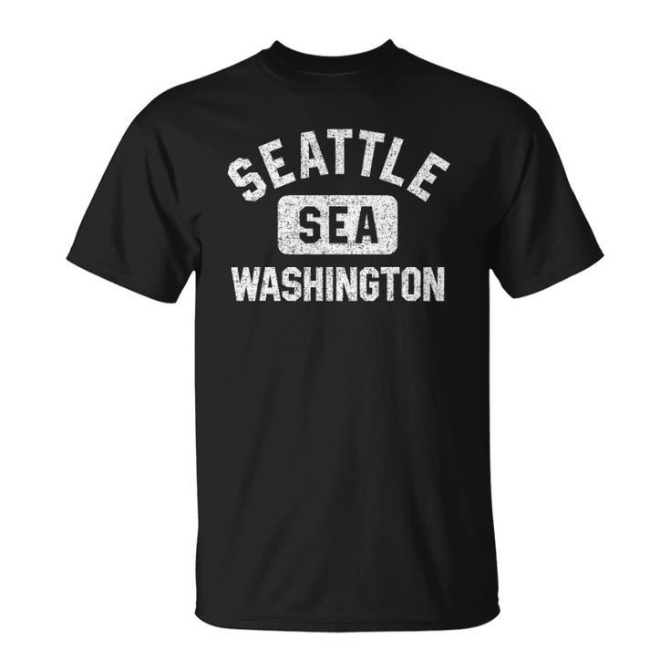 Seattle Washington Sea Gym Style Distressed White Print Unisex T-Shirt