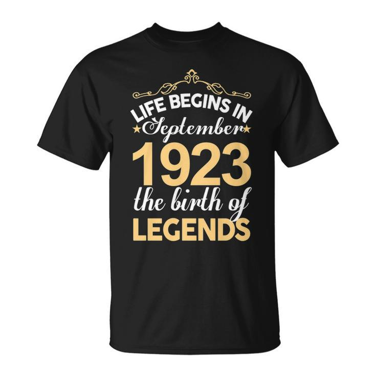September 1923 Birthday Life Begins In September 1923 V2 T-Shirt