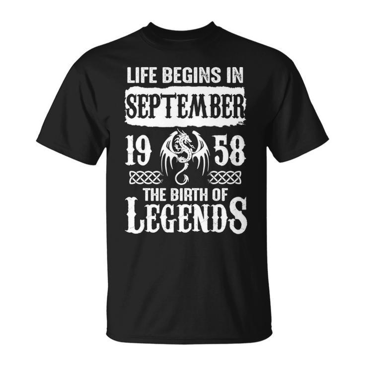 September 1958 Birthday Life Begins In September 1958 T-Shirt