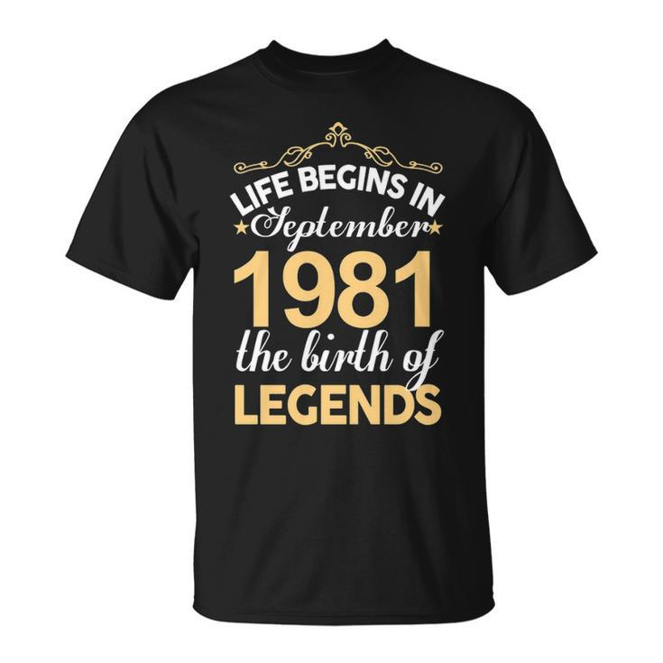 September 1981 Birthday Life Begins In September 1981 V2 T-Shirt