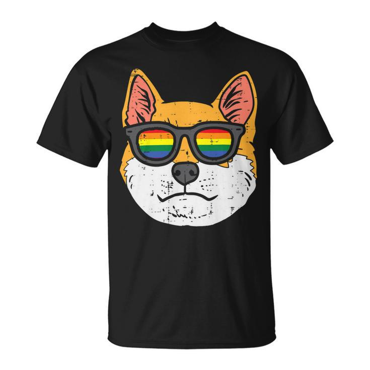 Shiba Inu Akita Dog Lgbtq Rainbow Flag Gay Pride Ally Lover T-Shirt Unisex T-Shirt