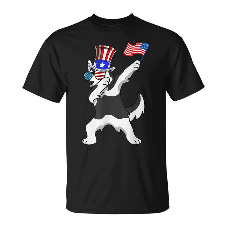 Siberian Husky Dabbing Dog Dad  4Th Of July Unisex T-Shirt