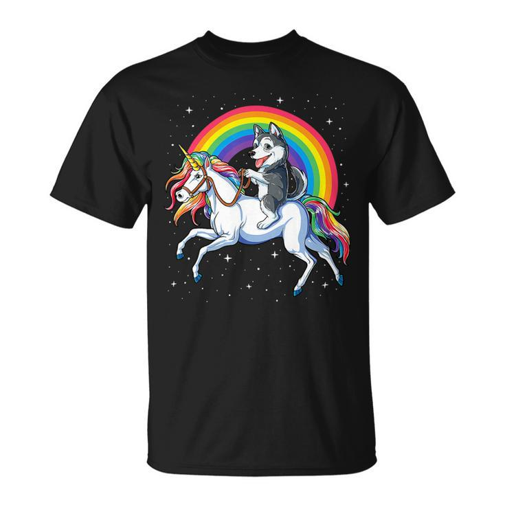 Siberian Husky Unicorn Tee Girls Space Galaxy Rainbow Unisex T-Shirt
