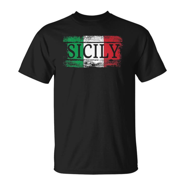 Sicilian Italian Italy Flag I Vintage Sicily Vacation Travel  Unisex T-Shirt