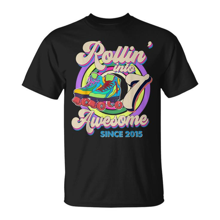 Skate Birthday Rollin Into 7 Awesome Since 2015 7Th Birthday  Unisex T-Shirt