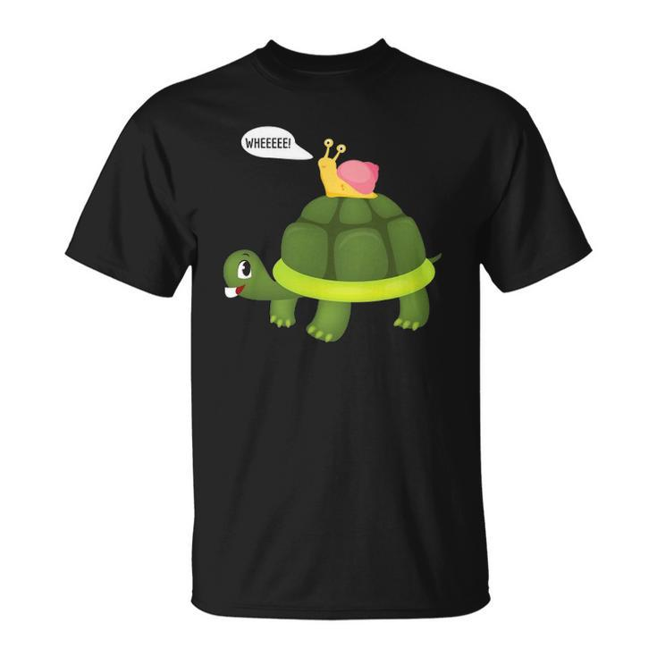 Snail Riding Turtle Funny Gift Unisex T-Shirt