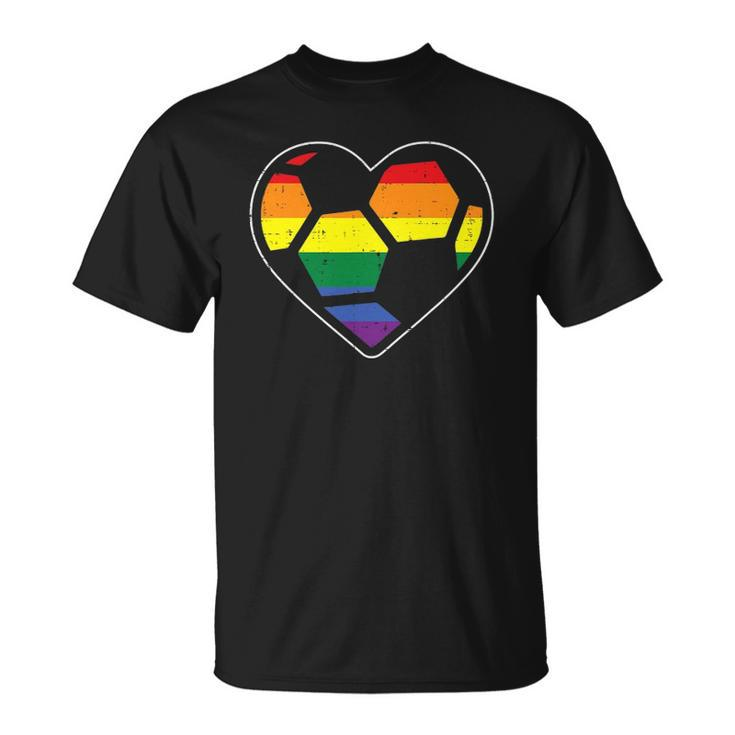 Soccer Heart Sport Lgbtq Rainbow Gay Pride Ally Men Women Unisex T-Shirt