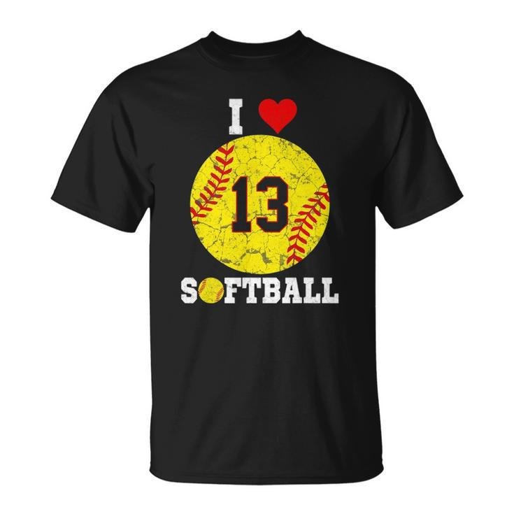 Softball Number 13 Softball Lover Vintage Retro T-shirt